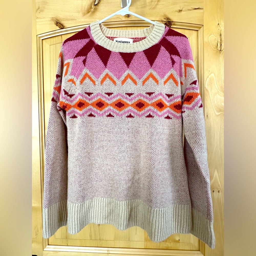 Cream with pink and orange details